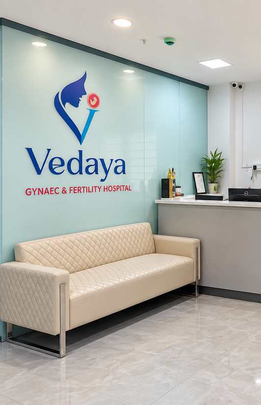 Waiting lounge at Vedaya Gynecology and Fertility Hospital, Kukatpally